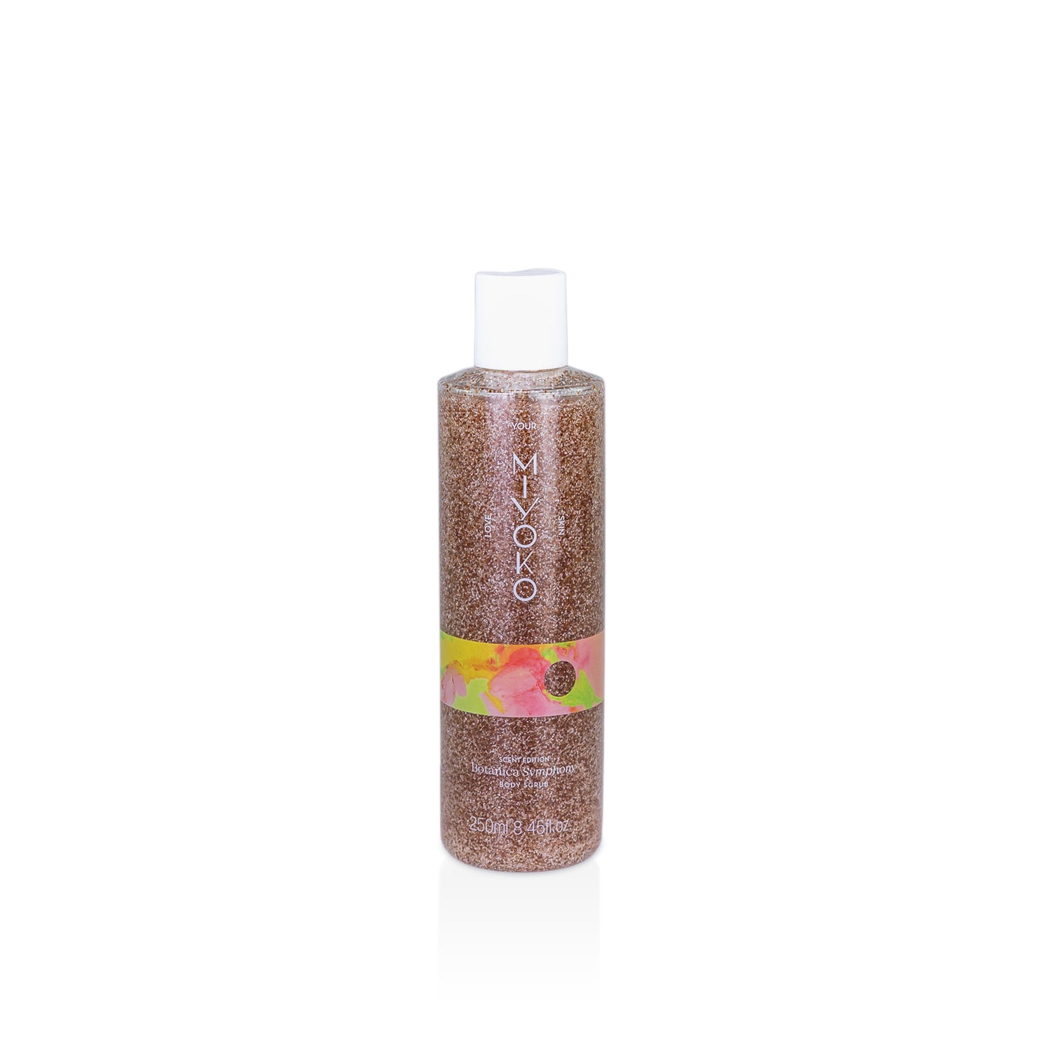 Gel de banho esfoliante de 250ml com caroço de alperce e celulose, do aroma Botanica Symphony.