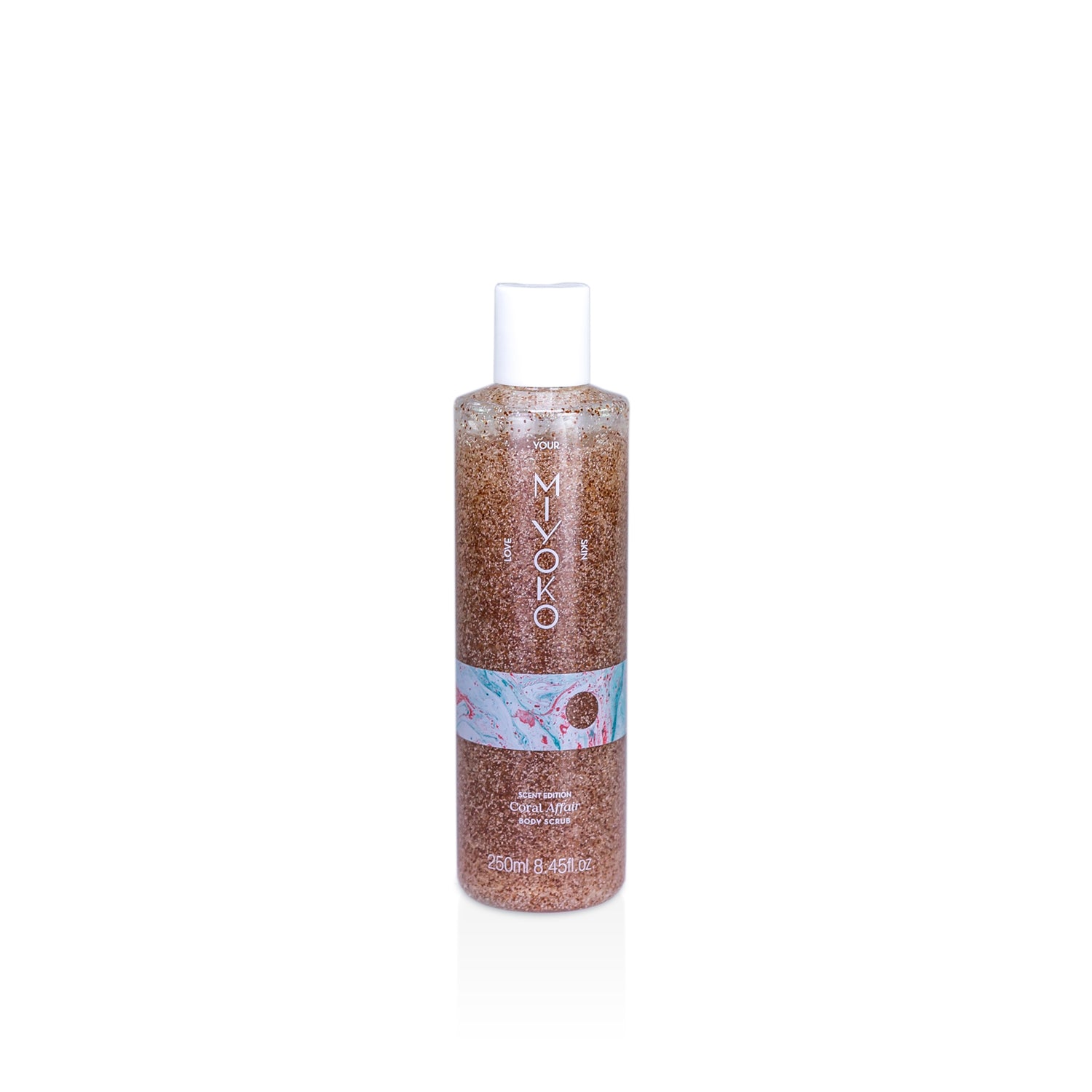 Gel de banho esfoliante de 250ml com caroço de alperce e celulose, do aroma Coral Affair.